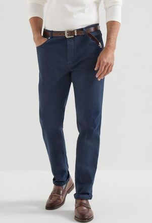 Brunello Cucinelli Garment-dyed comfort lightweight denim traditional fit five-pocket trousers in Navy Blue at Nordstrom, Size 50