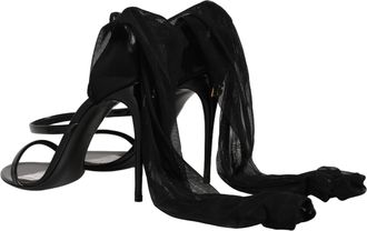 Dolce & Gabbana Womens Stiletto Sandals Socks Knee High Boots Black Leather