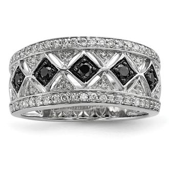 Diamond2Deal Sterling Silver Black and White Diamond Engagement Ring