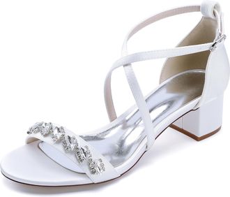 Generic Wedding Sandals Womens Chunky Open Toe Bridal Dress Low Heels Prom Party Dress Shoes 4.5Cm,White,7 UK