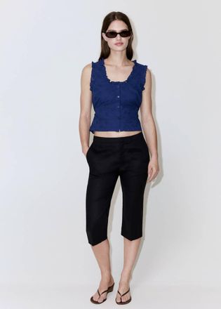 Mango Blusa in cotone con ricami traforati blu inchiostro - Donna - XXS - MANGO