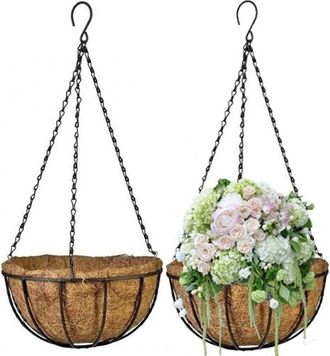 OEM Piezas De Cesta Colgante Para Maceta Con Revestimiento De Fibra De Coco, Soporte Redondo De Alambre Para Plantas Con Cadena Para Decoraci&oacute;n Del Hogar 