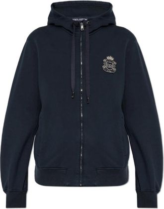 Dolce & Gabbana Sweatshirt met Patch - Heren - Vesten met rits - Blauw - M - Katoen - Hoodies & sweatvesten