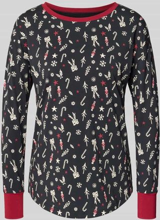 Skiny Skiny Pyjama-Oberteil im Allover-Look mit Rundhalsausschnitt in Black, Größe 36