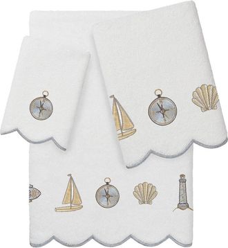 Linum Home Textiles 100% Turkish Cotton Sea Joy Scallop 3Pc Embellished Towel Set