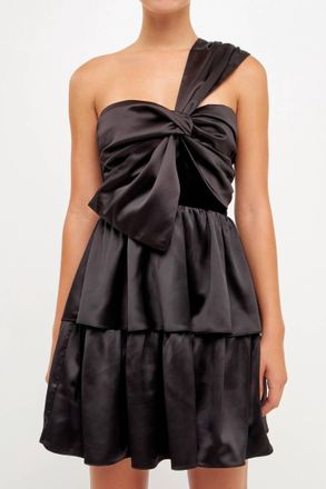 endless rose Blair Bow Tie Mini Dress In Black