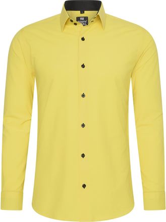 Rusty Neal Mens Shirt Premium Slim Fit Long Sleeve Stretch Contrast Shirt Business Shirts Casual Shirt - Yellow - XXXX-Large