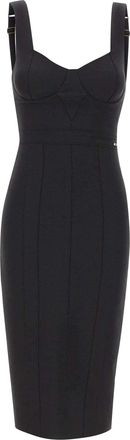 Elisabetta Franchi Scuba Midi Dress With Sweetheart Neckline And Corset-Inspired Details