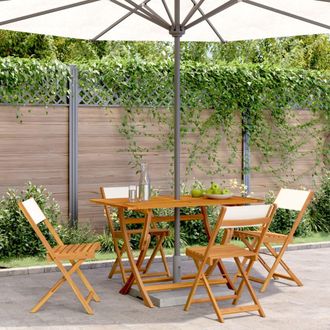 vidaXL Vidaxl - Sillas Jard&iacute;n Plegables 4 Uds Tela Madera Maciza Y Tela Crema