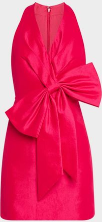 Neiman Marcus Bow-Front Halter Mini Dress