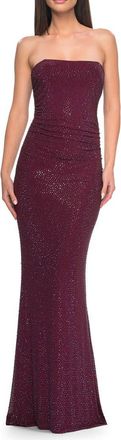 La Femme Rhinestone Embellished Strapless Ruched Prom Dress in Wine at Nordstrom, Size 00
