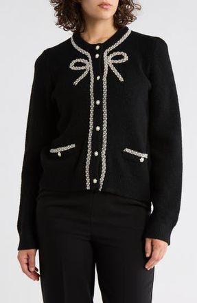 Adrianna Papell Pearl Bow Cardigan in Black at Nordstrom Rack, Size Medium