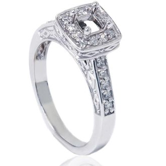 Pompeii3 1/4ct Vintage Semi Mount Engagement Ring 14K White Gold Size Selectable