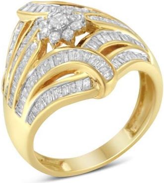 House of Brilliance 10K Yellow Gold 1.0 Cttw Diamond Pear Weave Cocktail Ring at Nordstrom, Size 6