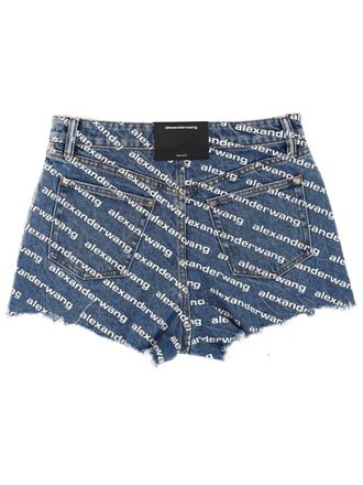 Alexander Wang All-Over Logo Denim Shorts - Blue