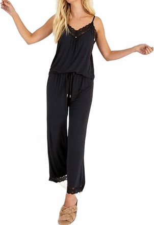 Pretty You London Bamboo Lace Cami And Cropped Trouser Pj Set In Raven
