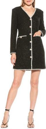 Alexia Admor Zayla Long Sleeve Button Front Tweed Dress in Black/White at Nordstrom Rack, Size 8