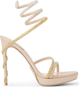 Rene Caovilla 120mm Margot sandals - women - Satin/Calf Leather/Calf Leather/Rhinestone - 38 - Silver