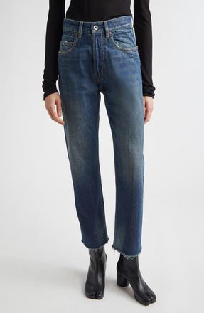 Maison Margiela Distressed Raw Hem Straight Leg Jeans in Blue Wash at Nordstrom, Size 26
