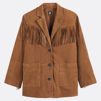 La Redoute Collections Recht jasje met franjes, van geitenleer