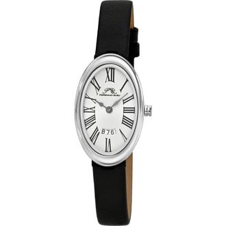 Porsamo Bleu Womens Eloise Oval Guilloche Dial Leather Watch in White/Black at Nordstrom Rack