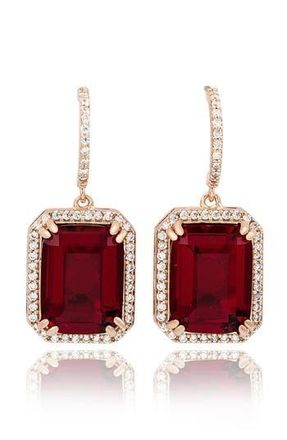 Suzy Levian Rose Cubic Zirconia Drop Half Huggie Hoop Earrings in Red at Nordstrom Rack