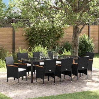 vidaXL Conjunto De Comedor De Jard&iacute;n 9 Pcs Negro Rat&aacute;n Sint&eacute;tico Vidaxl