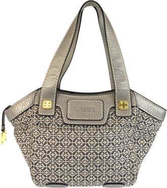 Loewe Gray Silver Canvas Leather Shoulder Bag Tote Bag (Pre-Owned)