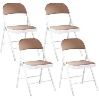Beliani Beliani - Conjunto De 4 Sillas Plegables Estructura De Metal Blanco Asiento Y Respaldo Acolchados Beige Sparks