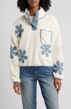 Thread & Supply Flower Patch Faux Shearling Pullover in Ivory Windward Blue Combo at Nordstrom Rack, Size Large