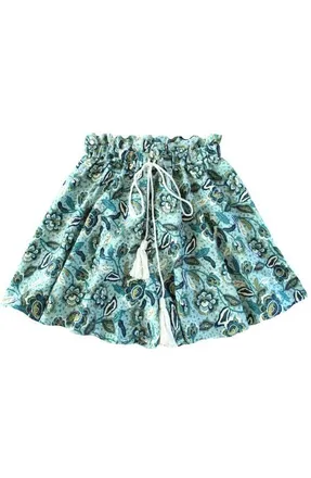 Brunna.Co Sekar Floral Skort | High-Waisted Cotton Skirt Shorts in Blue at Nordstrom, Size Medium