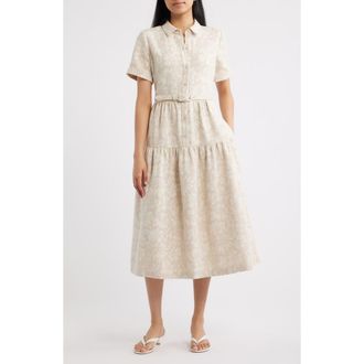 Eliza J Floral Print Cotton Blend Shirtdress in Oatmeal at Nordstrom, Size 12