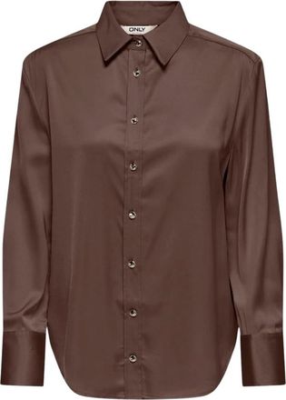 Only Klassiek overhemd met lange mouwen en ronde hals - Dames - Overhemden - Bruin - XS - Polyester - Overhemden