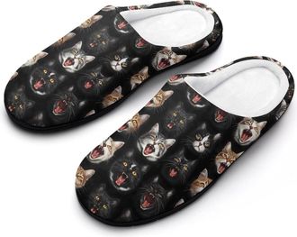 Generic Cat Faces Pattern Mens Slippers Memory Foam Winter Warm Sandals Slip On House Shoes Size 7-14