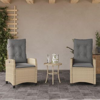 vidaXL Vidaxl - Sillones Reclinables Jard&iacute;n Y Cojines Beige Mix 2 Uds Rat&aacute;n Pe