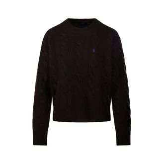 Ralph Lauren Truien & Vesten, Dames, Bruin, XS, Wol, Trui met logo-borduurwerk en kabels