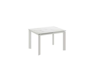 Stones Tavolo Da Pranzo Allungabile Frame - Top In Ceramica Marmo Bianco Opaco E Struttura In Metallo Bianco, Design Moderno 120-170 Cm