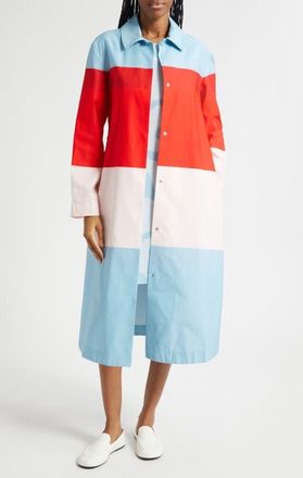 Marimekko Luomus Hennika Colorblock Long Sleeve Cotton Coat Dress in Red Light Pink Light Blue at Nordstrom, Size 10 Us