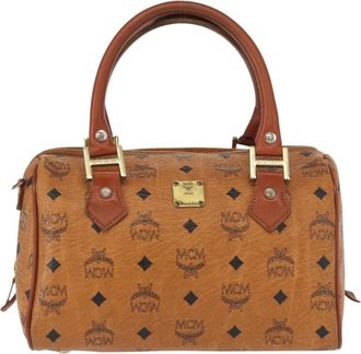 MCM Visetos Logogramme Handbag Canvas And Leather Brown Canvas Handbag (Pre-Owned)