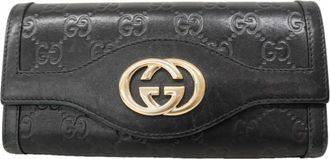 Gucci Black Leather Long Wallet (Bi-Fold) (Pre-Owned)