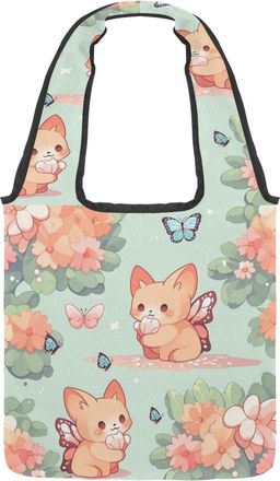 Generic Colorful Cartoon Kitten Reversible Canvas Shoulder Tote - Double-Sided Print, 12oz Cotton, 27cm Drop, Fold-Flat Bag for Travel, Shopping, Street Outin