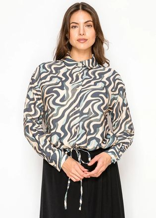 YAL New York Navy Abstract Print Tie Waist Blouse
