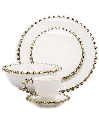 Alice Pazkus Gold Beaded Border Dinner Set Set Of 4
