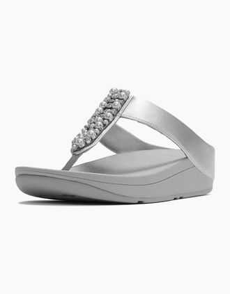 FitFlop Womens Fitflop Fino Toe-Post Polyurethane Womens Silver Sandals - Size: 6