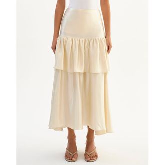 LaMarque CHALINA | Ruffle Satin Midi Skirt in Cream at Nordstrom, Size Xx-Small