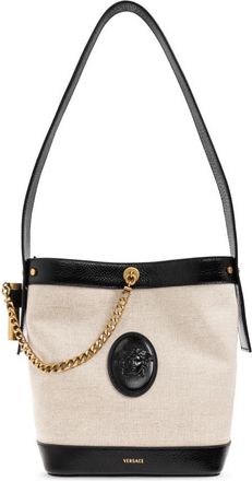 Versace Pivot Small Canvas Bucket Bag - Dames - Schoudertassen - Beige - ONE Size - Katoen - Tassen