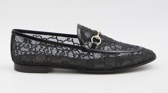 Gucci Womens New Jordaan Gg Crystal Loafers - Black Leather - Size EU 37