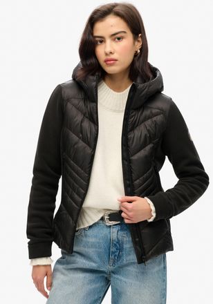 Superdry Fleecejacke SUPERDRY HOODED STORM FLEECE JKT, Damen, Gr. S, schwarz, Fleece, Obermaterial: 100% Polyester, unifarben, slim fit h&uuml;ftlang, Jacken Fleece