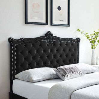 Casa Lika Black Plush Super King 26 inch Strutted Headboard