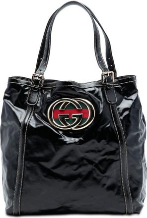 Gucci Pre-owned Gucci Patent Dialux Britt Web Tote 162447 213317